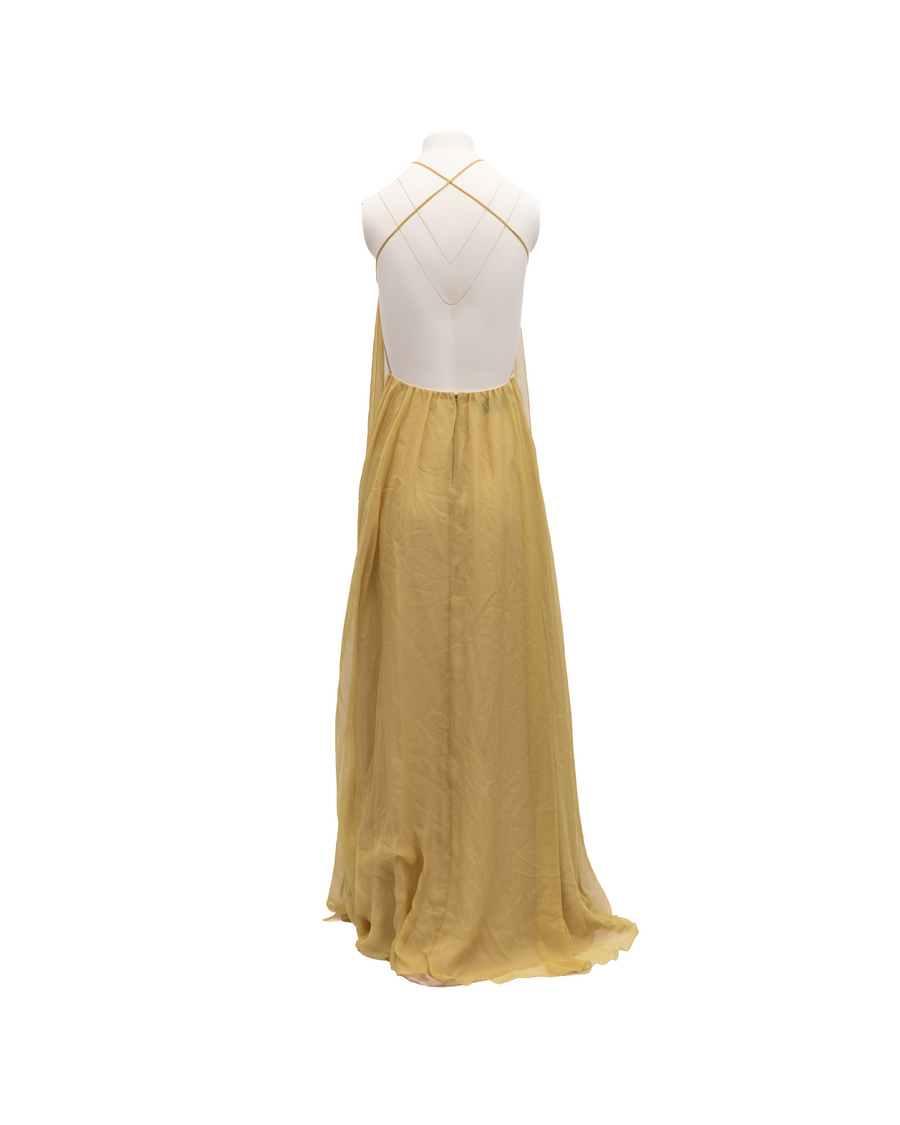 Flowy Open-Back Evening Dress Yellow