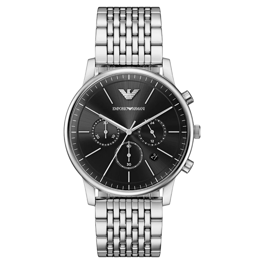 Emporio Armani Stainless steel case and bracelet watch in black