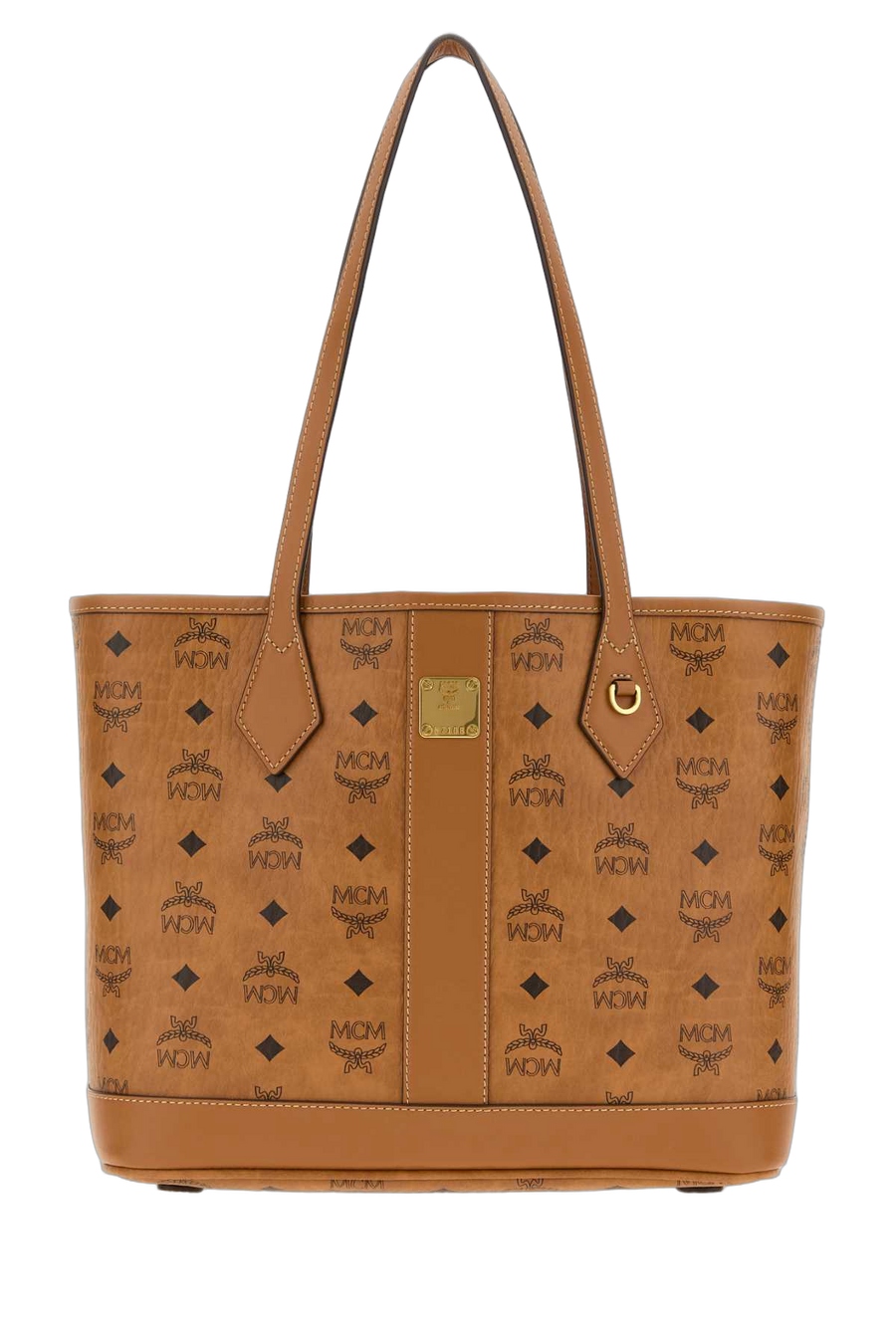 MCM Shopper Exterior: 100% Fabric; Lining: 100% Fabric; Finishing: Golden metal tote bag in cognac