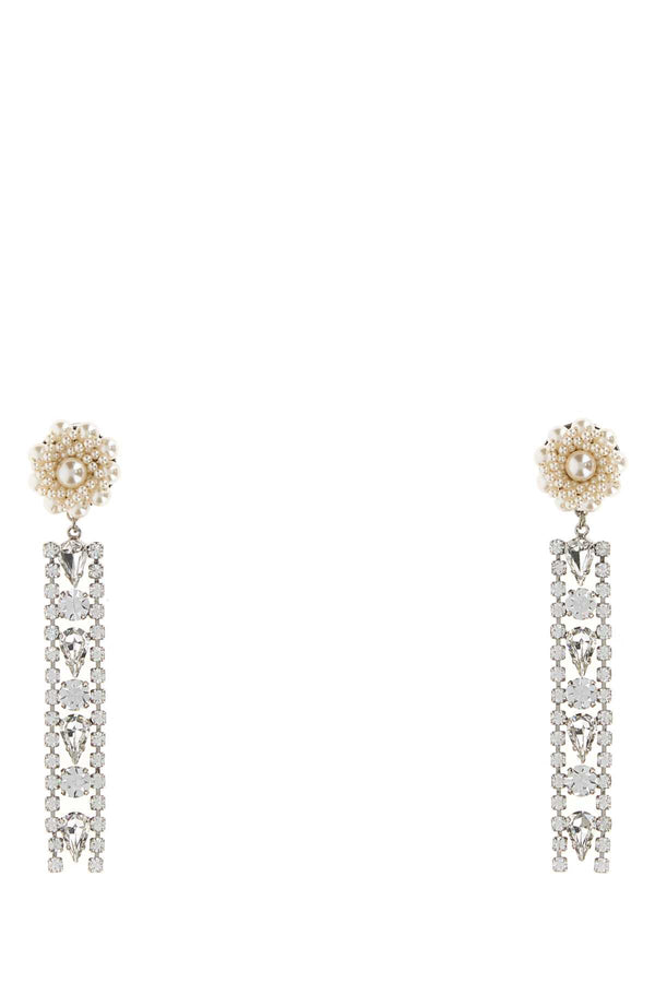 Embellished Metal Earrings Pearlcrysilver Orecchini