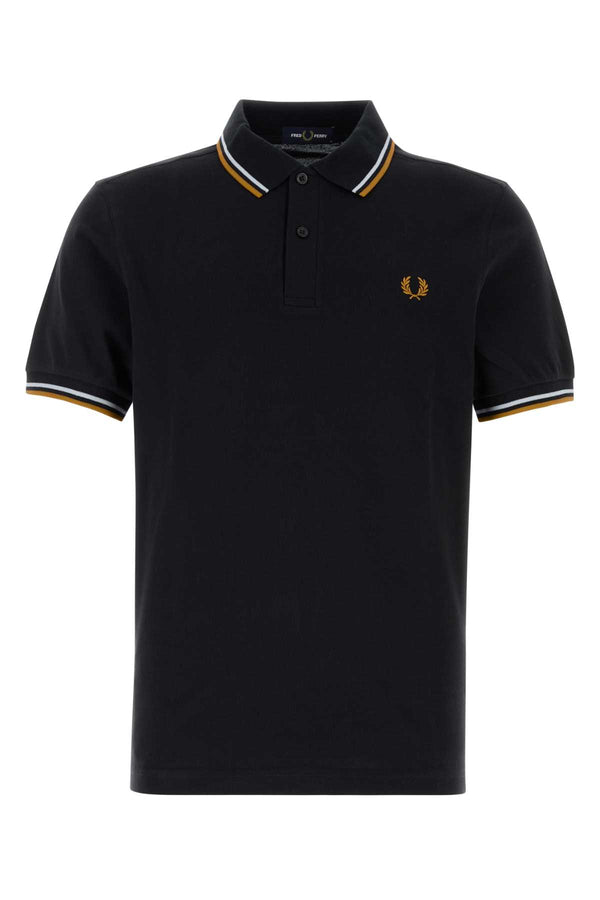 Midnight Blue Piquet Polo Shirt Black Exterior: Cotton
