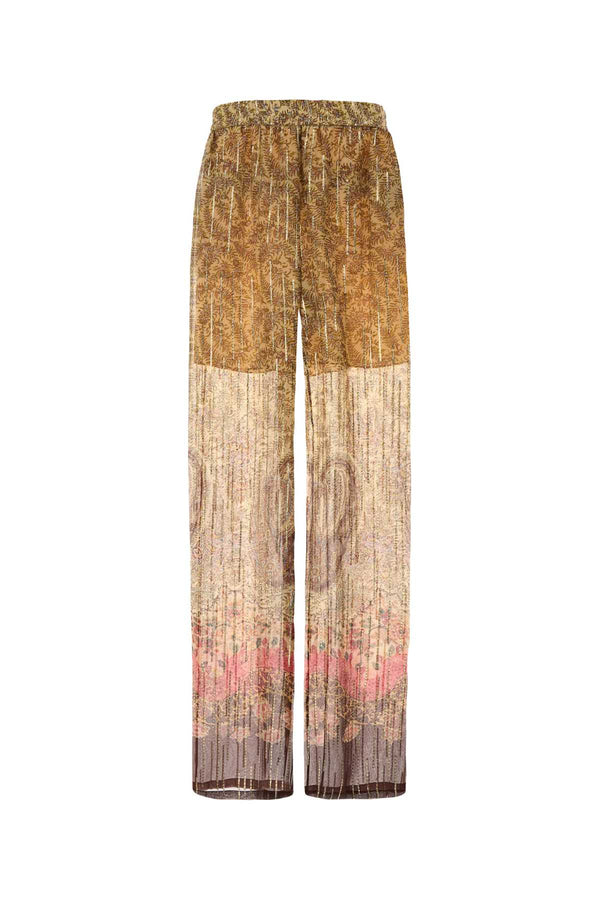 Printed Pekin Wide-Leg Pant Almondbeigemulticolor Pantaloni