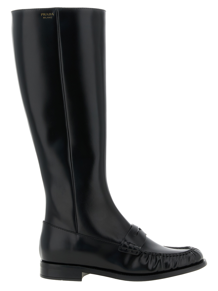 Black Calfskin Over The Knee Shoe