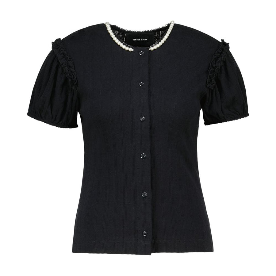 Pointelle Puff Sleeve Cardigan - Simone Rocha Synthetic Black Ready-to-wear / Knitwear