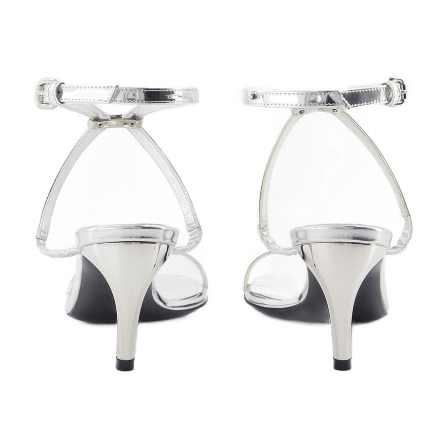Alexander McQueen calfskin heeled sandal in silver