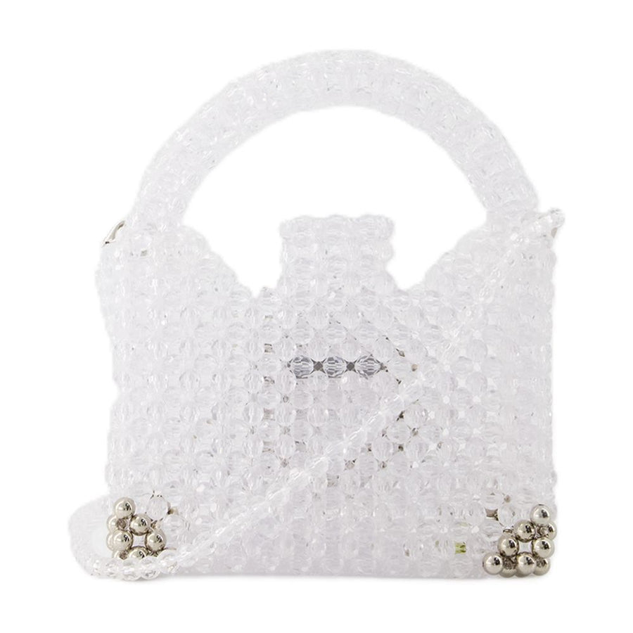 Germanier Beads (clear and silver-tone) top handle bag in white