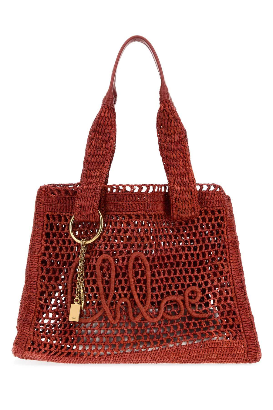 Chloé Summer Exterior: 100% Raffia; Finishing: Golden metal shoulder bag in red