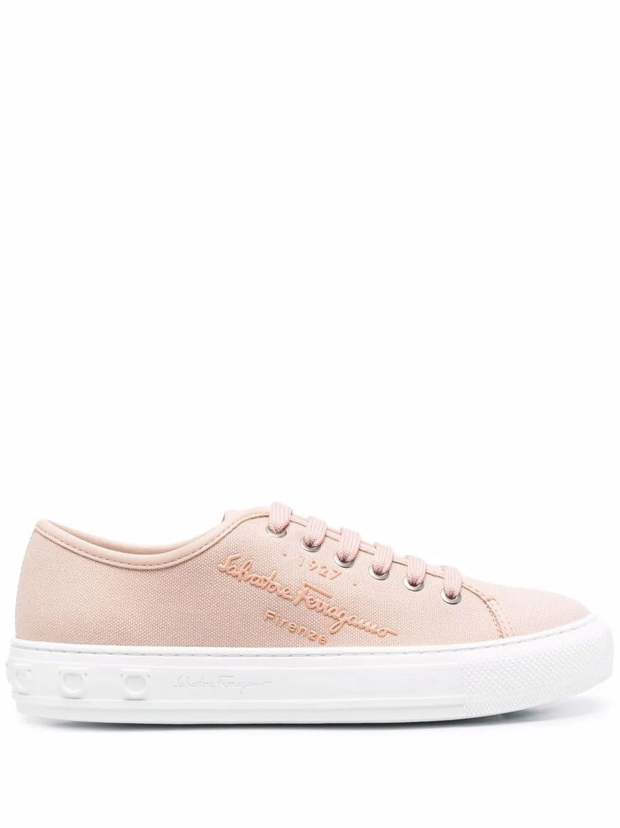 Ferragamo Recycled cotton-blend canvas sneaker in pink