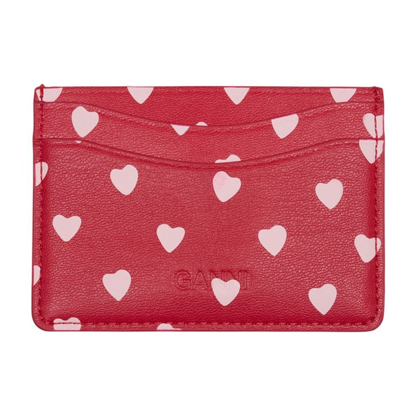 Ganni Calfskin card case in red