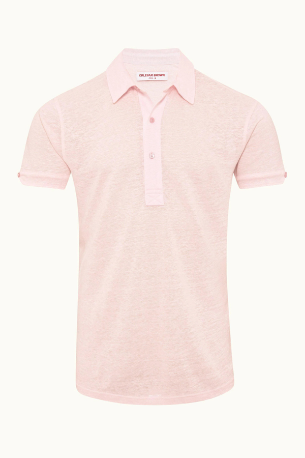 Orlebar Brown 100% Linen polo shirt in pink