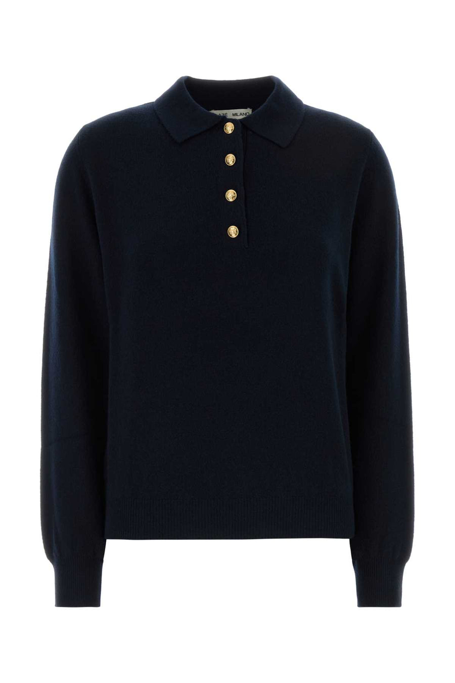 Midnight Blue Wool Blend Highland Polo Shirt Marino Exterior: Cashmere