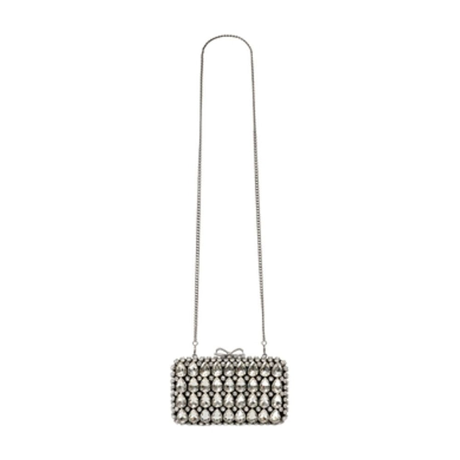 Self-Portrait Satin with crystal beadwork clutch in ivory