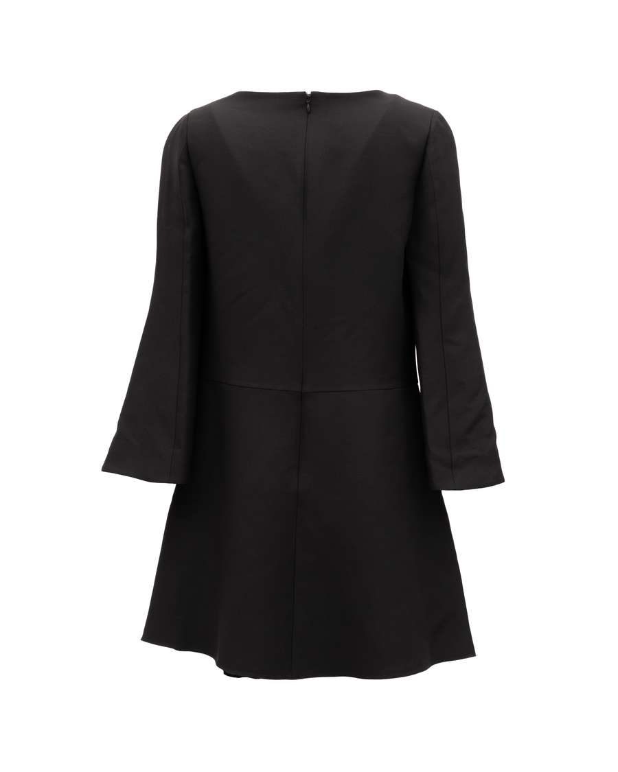 Black V-Neck Dress With Flared Sleeves
