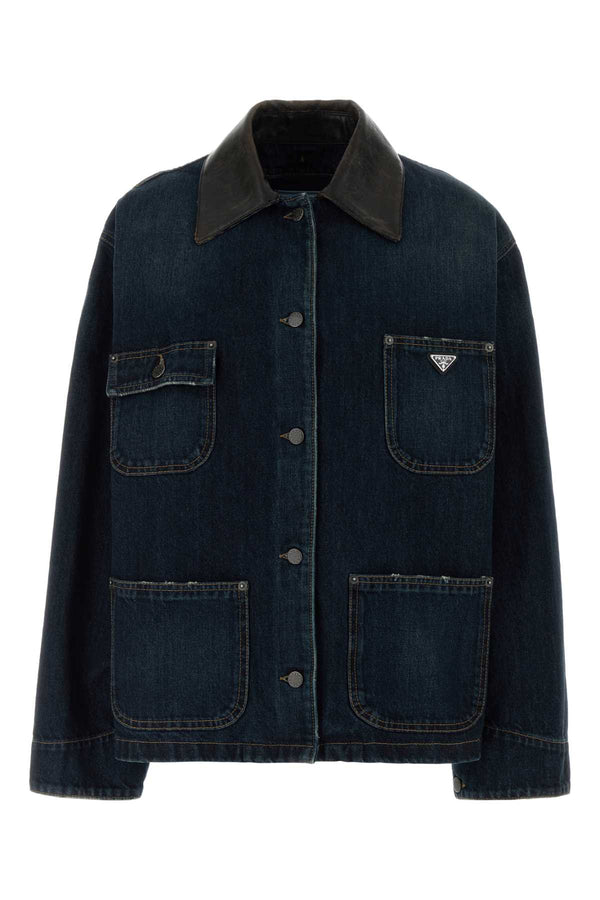 Prada Exterior: 100% Cotton; Lining: 100% Recycled nylon; Padding: 100% Recycled polyester jacket in blue