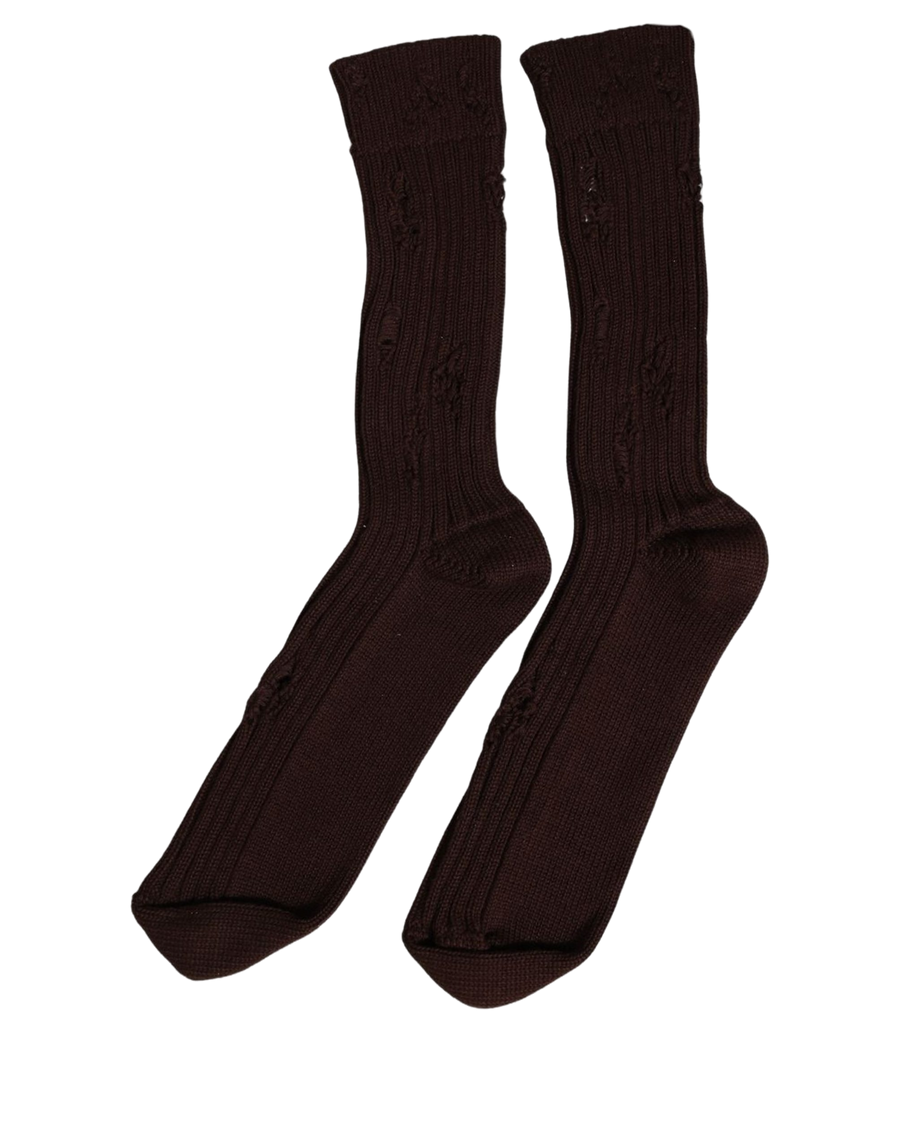 Dark Brown Cotton Distressed Mid Calf Accessory Socks Nylon Elastane Clothing