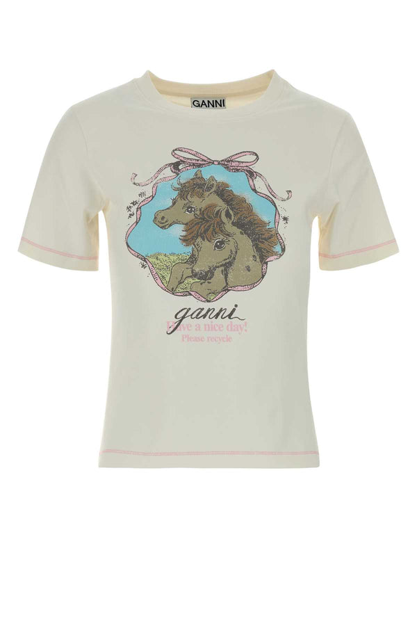 Ivory Stretch Cotton T-Shirt Egret Exterior: Elastane Maglie