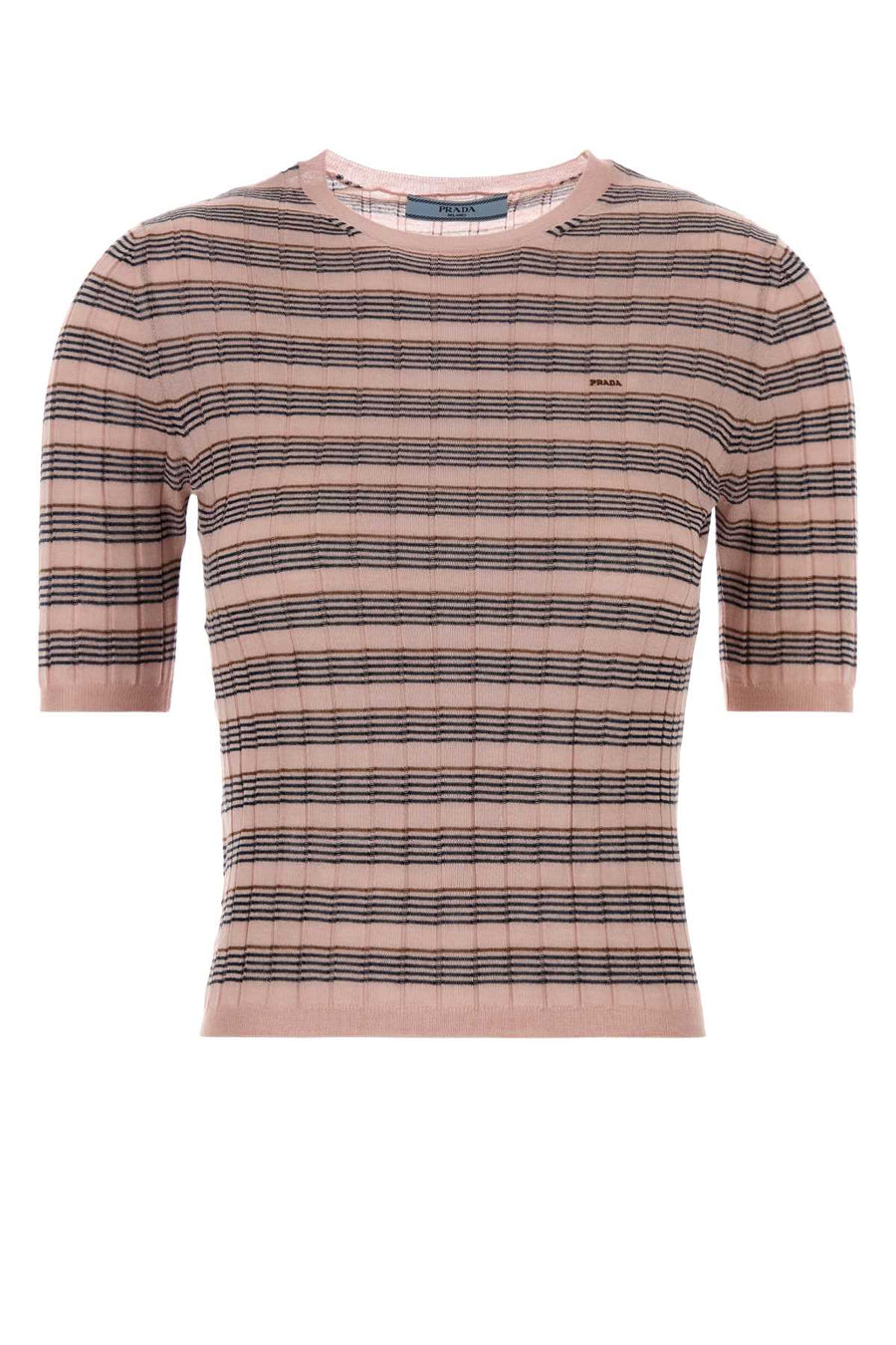 Embroidered Knit T-Shirt Rosa+blu Exterior: Cashmere Silk Maglieria