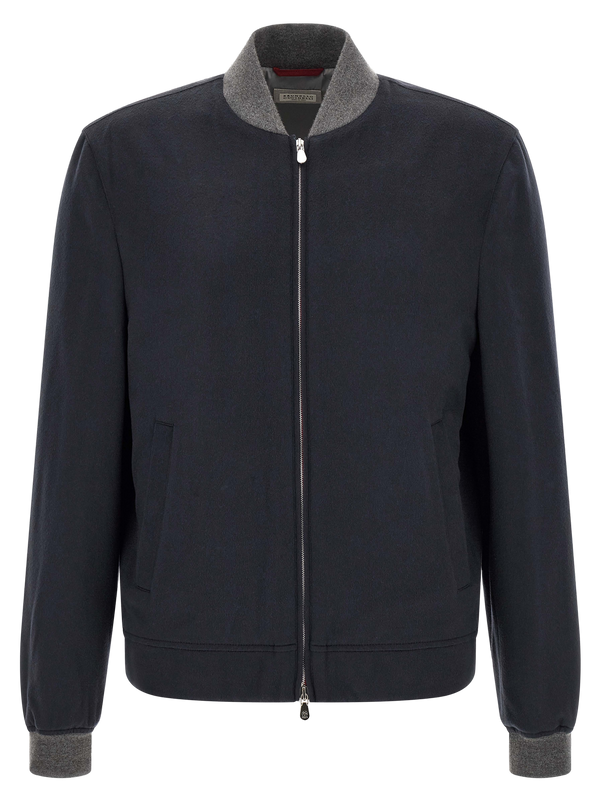 Brunello Cucinelli 100% cashmere with nylon half lining bomber jacket in navy