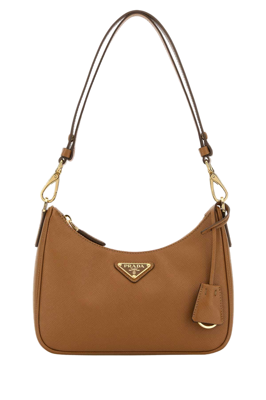Prada Exterior: 100% Leather; Lining: 100% Re-Nylon; Finishing: Golden metal shoulder bag in brown