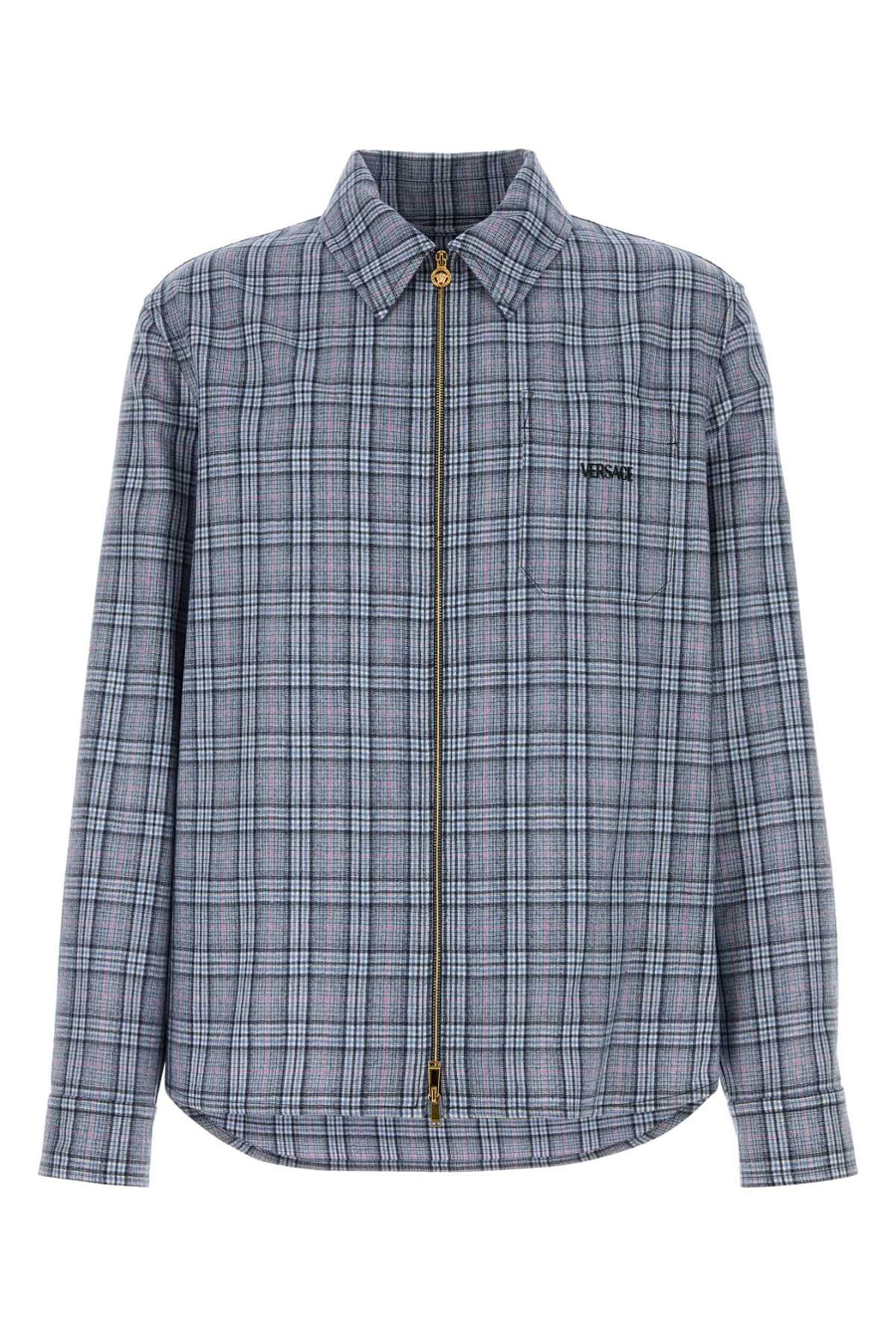 Versace Check 100% Virgin wool shirt in blue