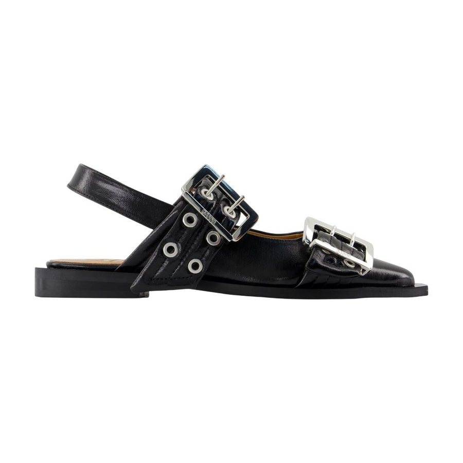 Ganni Leather flat in black
