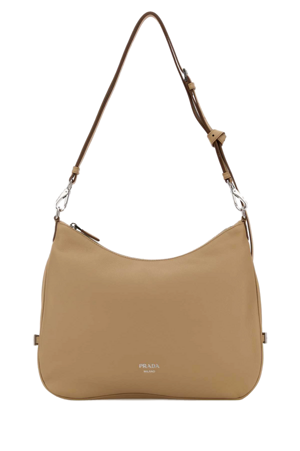 Prada Exterior: 100% Leather; Lining: 100% Leather; Finishing: Silver metal shoulder bag in beige