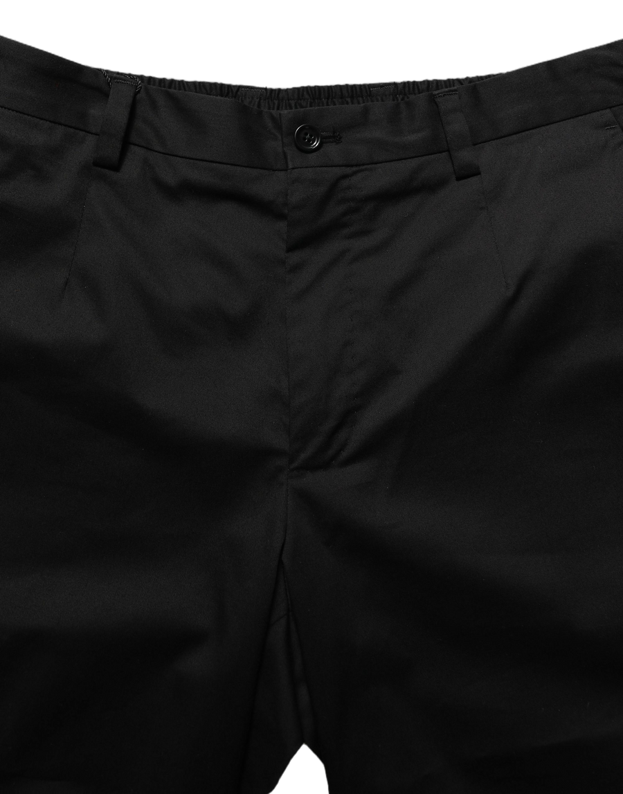 Black Cotton Mid Waist Men Bermuda Shorts Elastane