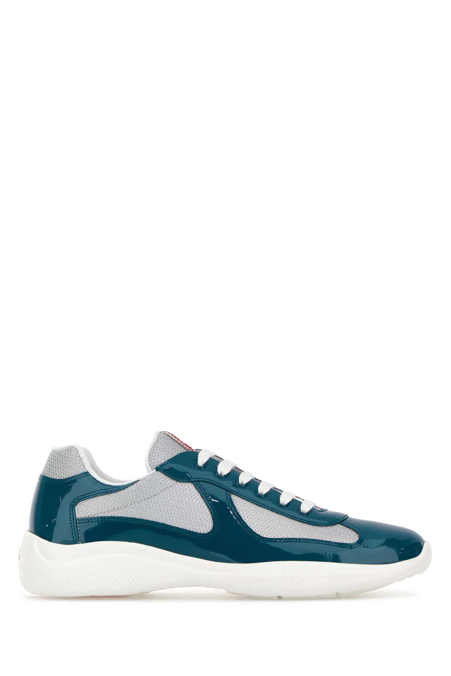 Two-Tone Leather And Fabric Prada America S Cup Sneakers Petrolio+argento