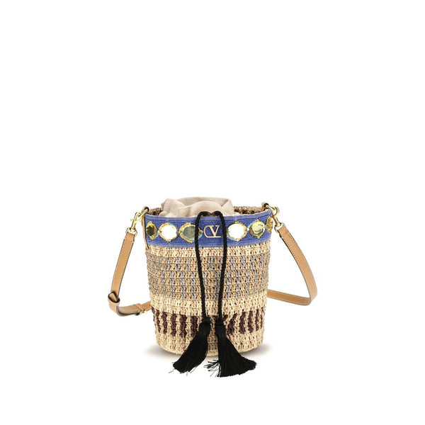 Valentino Garavani 100% Raffia bucket bag in beige