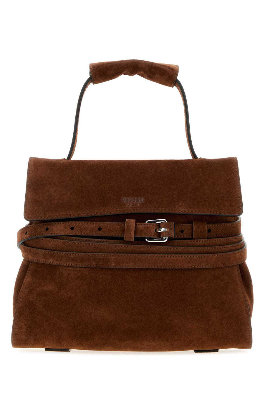 Brown Suede Regular Moschino Tie Me Handbag Caffe Borse A Mano