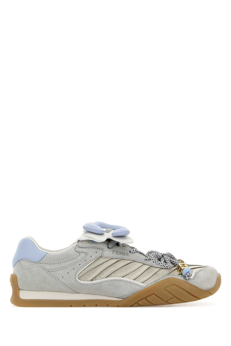 Light Blue Suede And Fabric Fendi Wave Sneakers Nuvole+argen+ice+sky