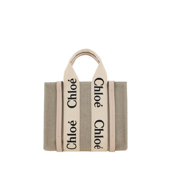 Chloé 100% Linen with leather trims tote bag in beige