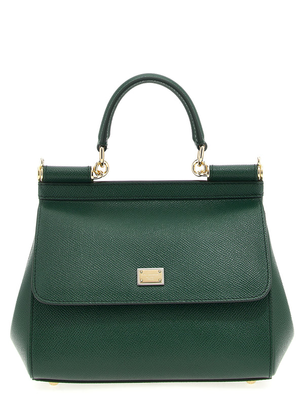 Dolce & Gabbana 100% calfskin leather top handle bag in green