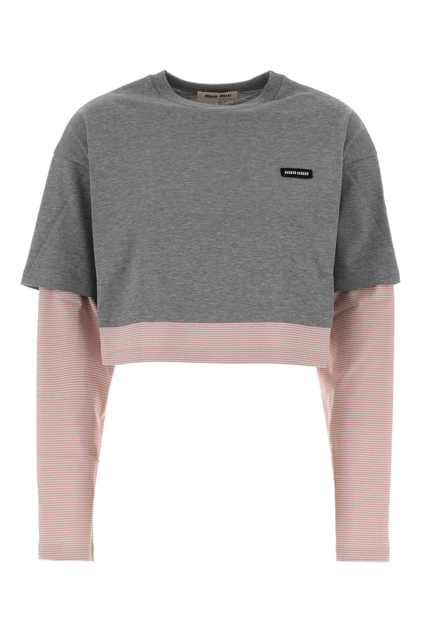 Grey Cotton T-Shirt Grigiobegonia Exterior: Maglie