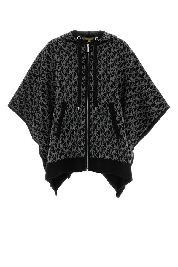 Embroidered Wool Blend Poncho Blackwhite Exterior: Nyon Elastane Cappotti