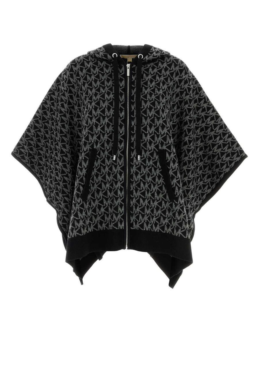 Embroidered Wool Blend Poncho Blackwhite Exterior: Nyon Elastane Cappotti