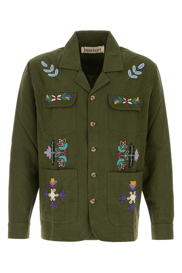 Olive Green Cotton Neon Blazer Greenkhaki Exterior: Camicie