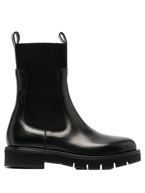 Ferragamo Cleated-Sole Leather Chelsea Boots Black