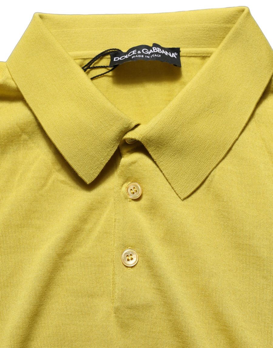 Yellow Cashmere Short Sleeves Polo T-Shirt Silk