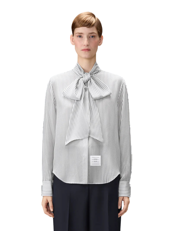 Thom Browne فيونكة عنق قابلة للفصل ياقة حرير قميص — رمادي