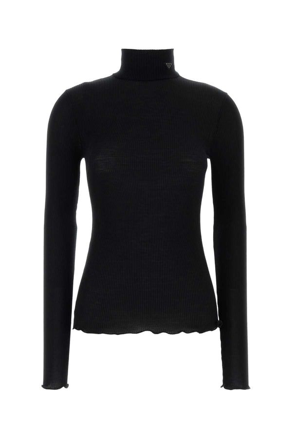 Black Wool Blend Sweater Nero Exterior: Silk Maglieria