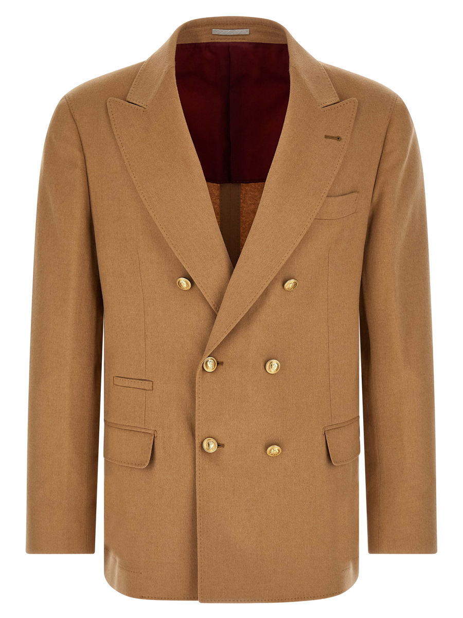 Brunello Cucinelli 100% camel hair with contrast lining blazer in beige