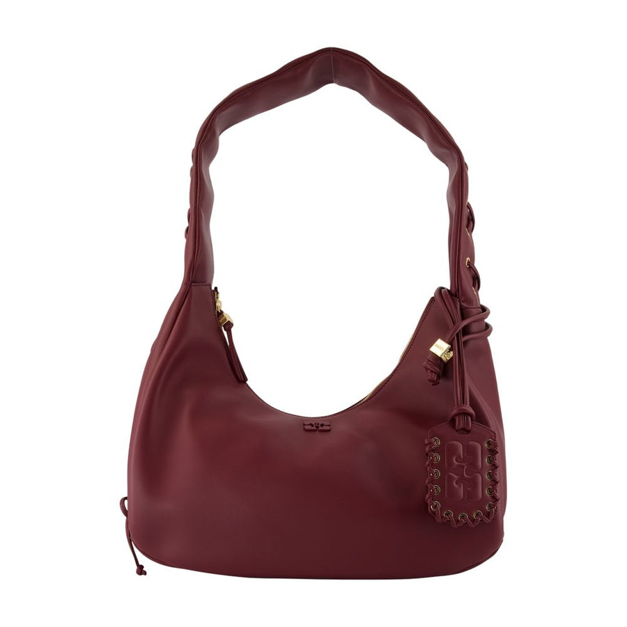 Ganni leather shoulder bag in burgundy