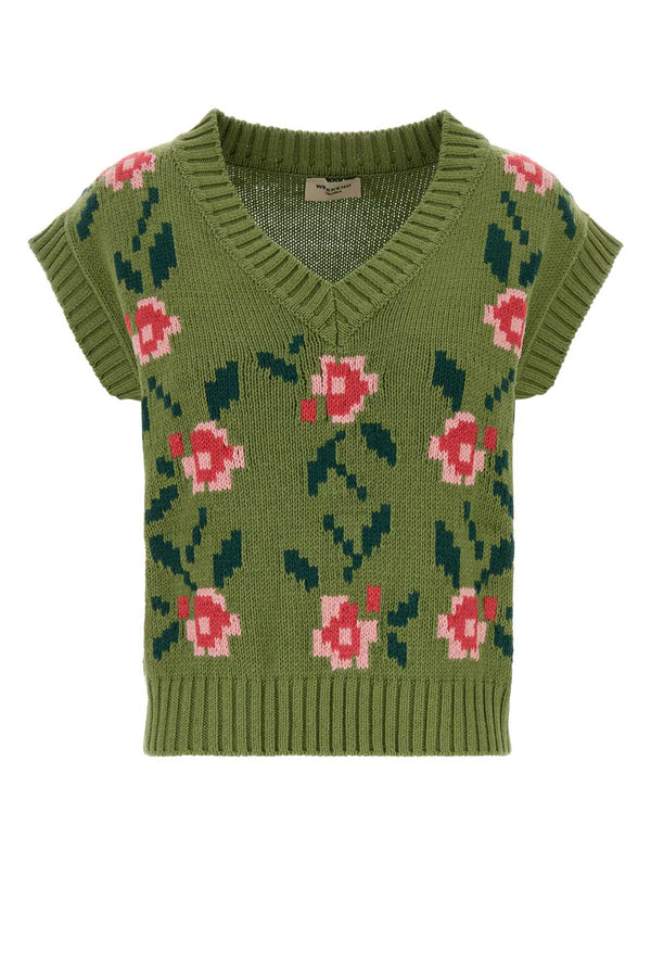 Green Cotton Blend Alamaro Vest Multi Fiore Exterior: Acrylic Maglieria