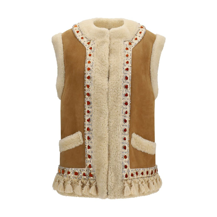 Valentino Garavani 100% Lamb fur with suede vest in beige