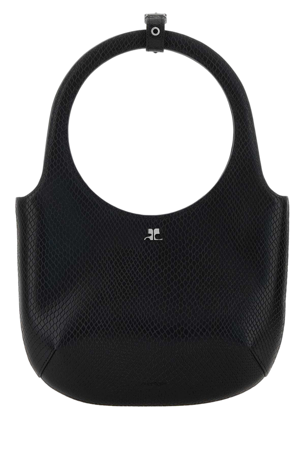 Courreges Exterior: 100% Leather; Lining: 100% Fabric; Finishing: Silver metal shoulder bag in black