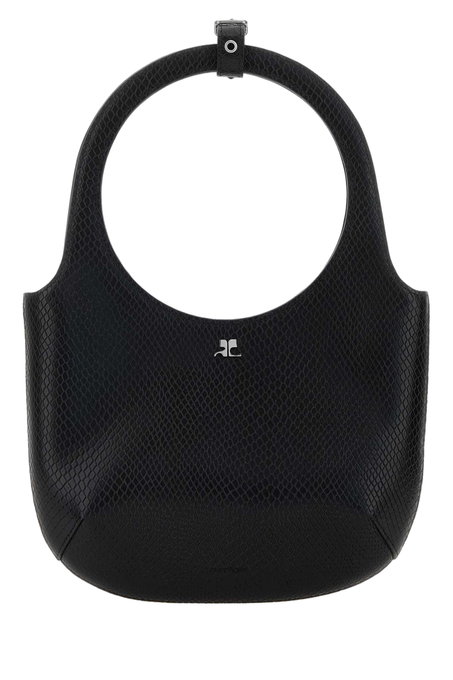 Courreges Exterior: 100% Leather; Lining: 100% Fabric; Finishing: Silver metal shoulder bag in black