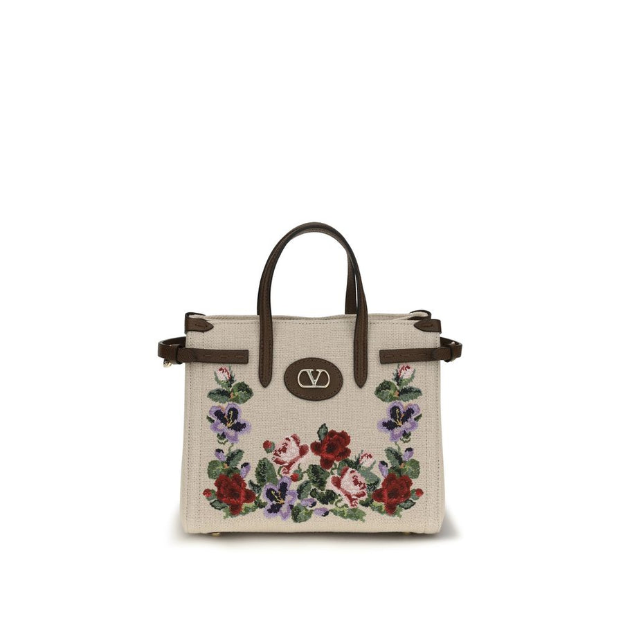 Valentino Garavani 100% Linen top handle bag in beige