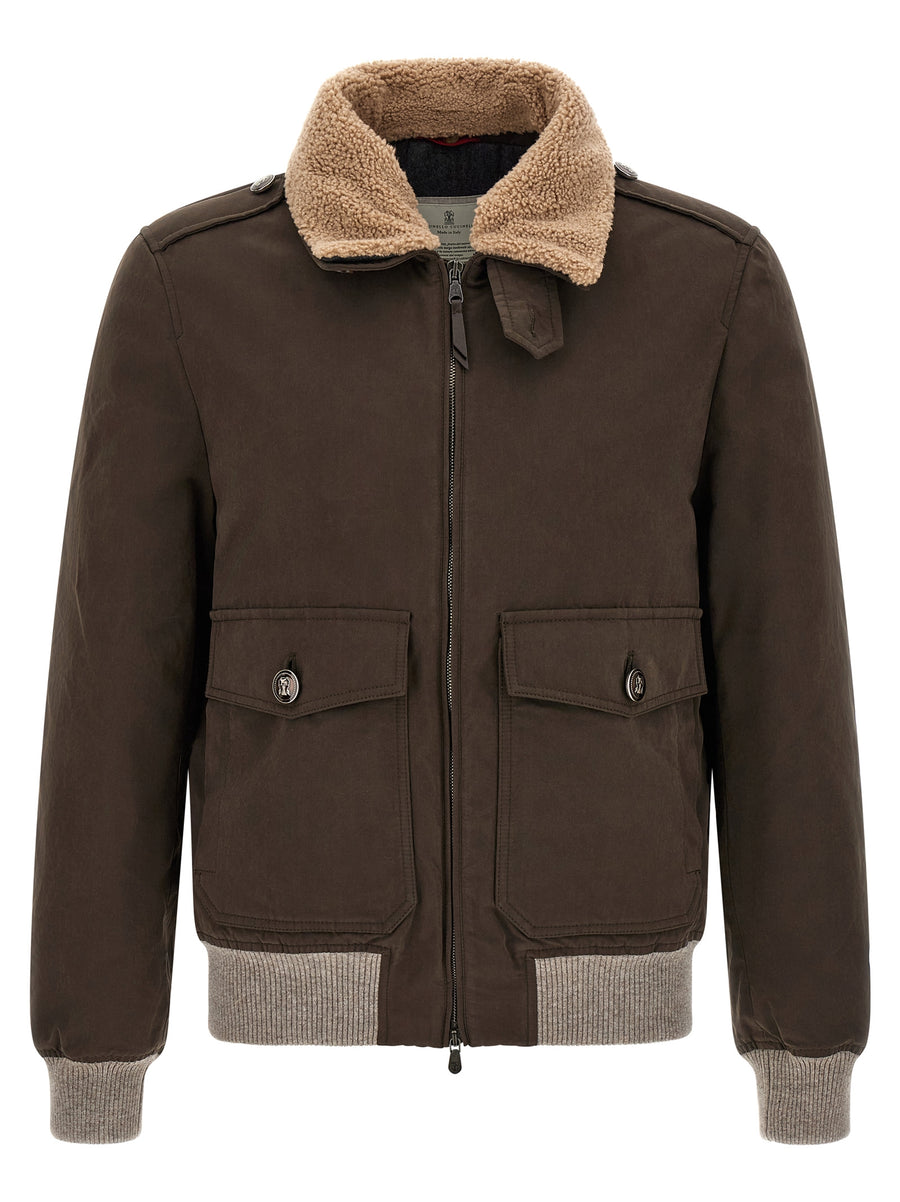 Brown Cotton Bomber Clothing