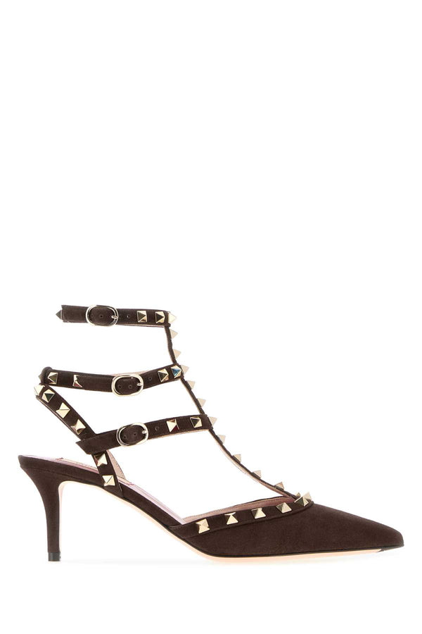 Dark Brown Suede Rockstud Pumps Ebonybrown Scarpe Con Tacco